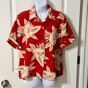 Vintage Sag Harbor Floral Silk Button Up Shirt Women size 14